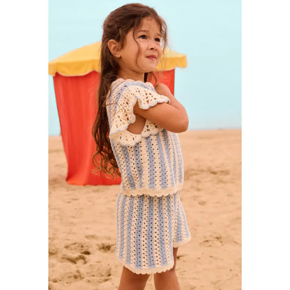 Lyse Knit Top &amp; Mekylane Blue Striped Shorts Set for Girls LOUISE MISHA