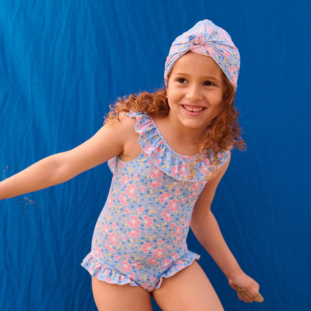 Andrea Blue Hibiscus Bay One-Piece Swimsuit for Girls
