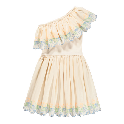 Girls Pearled Ivory One-Shoulder Dress