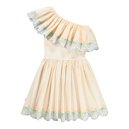 Girls Pearled Ivory One-Shoulder Dress