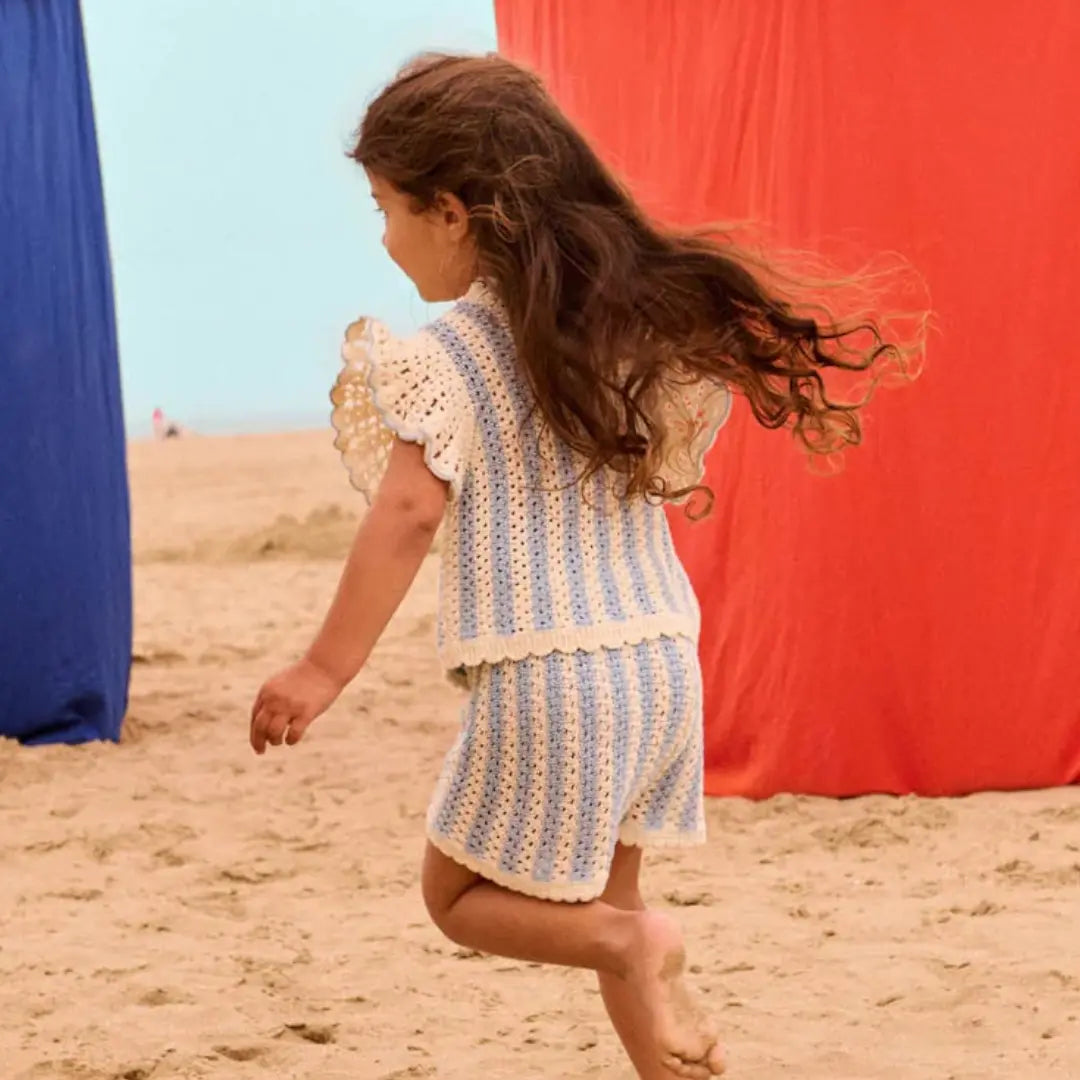 Lyse Knit Top &amp; Mekylane Blue Striped Shorts Set for Girls LOUISE MISHA