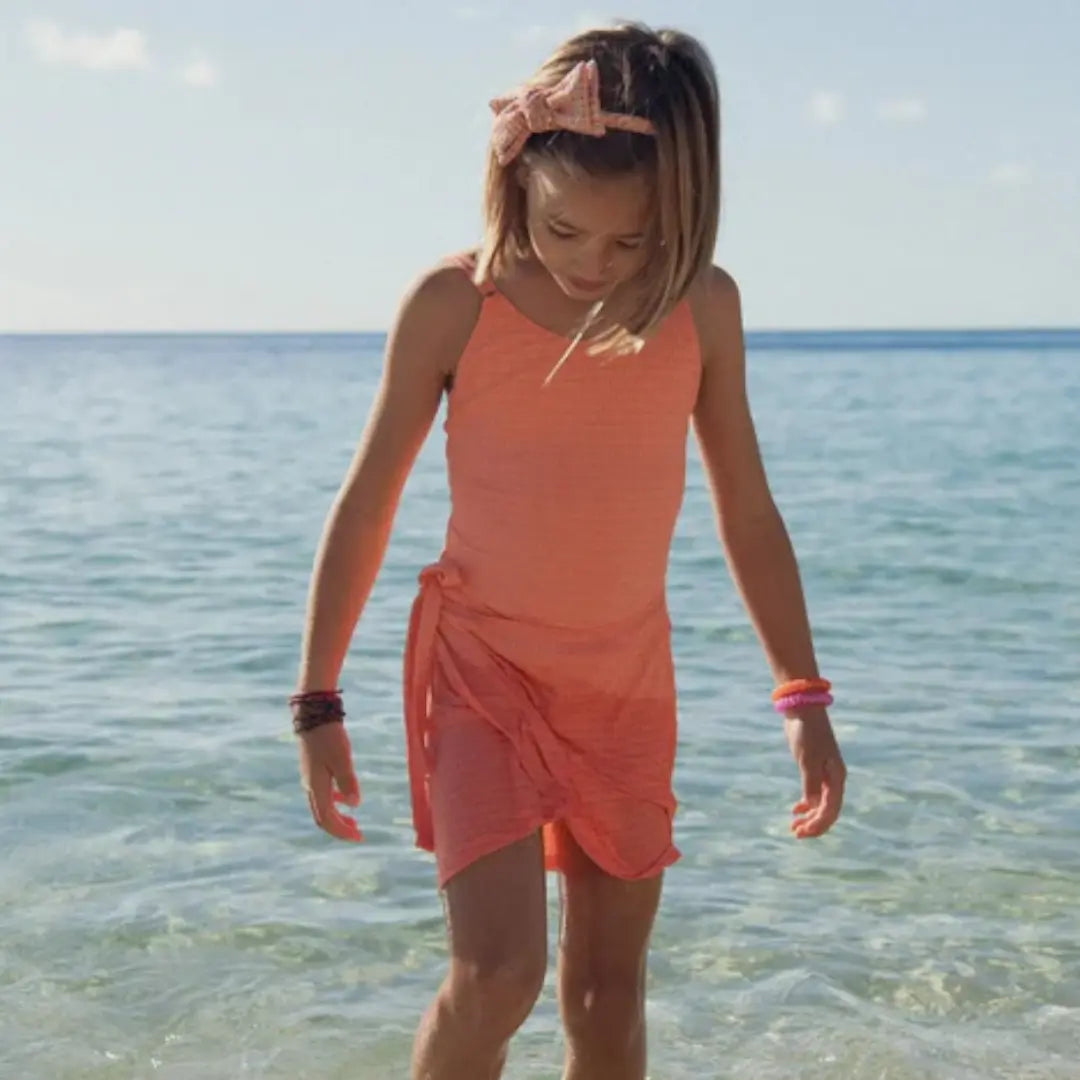 Coral Neon Swimsuit &amp; Wrap Skirt Set Lison Paris