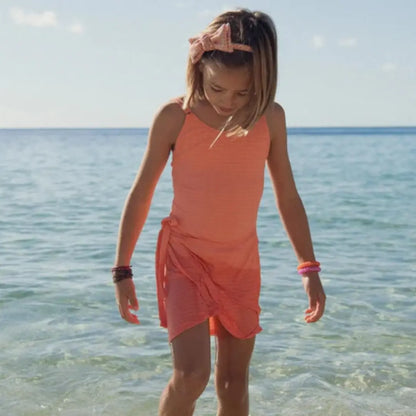 Coral Neon Swimsuit &amp; Wrap Skirt Set Lison Paris