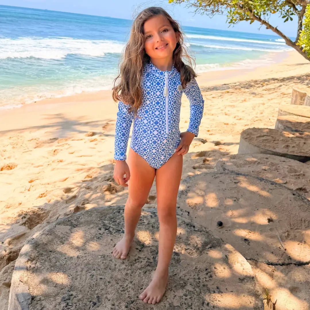 Matching Girls UV Swimsuit Set – Mediterranean Tiles BADAWII SWIMWEAR