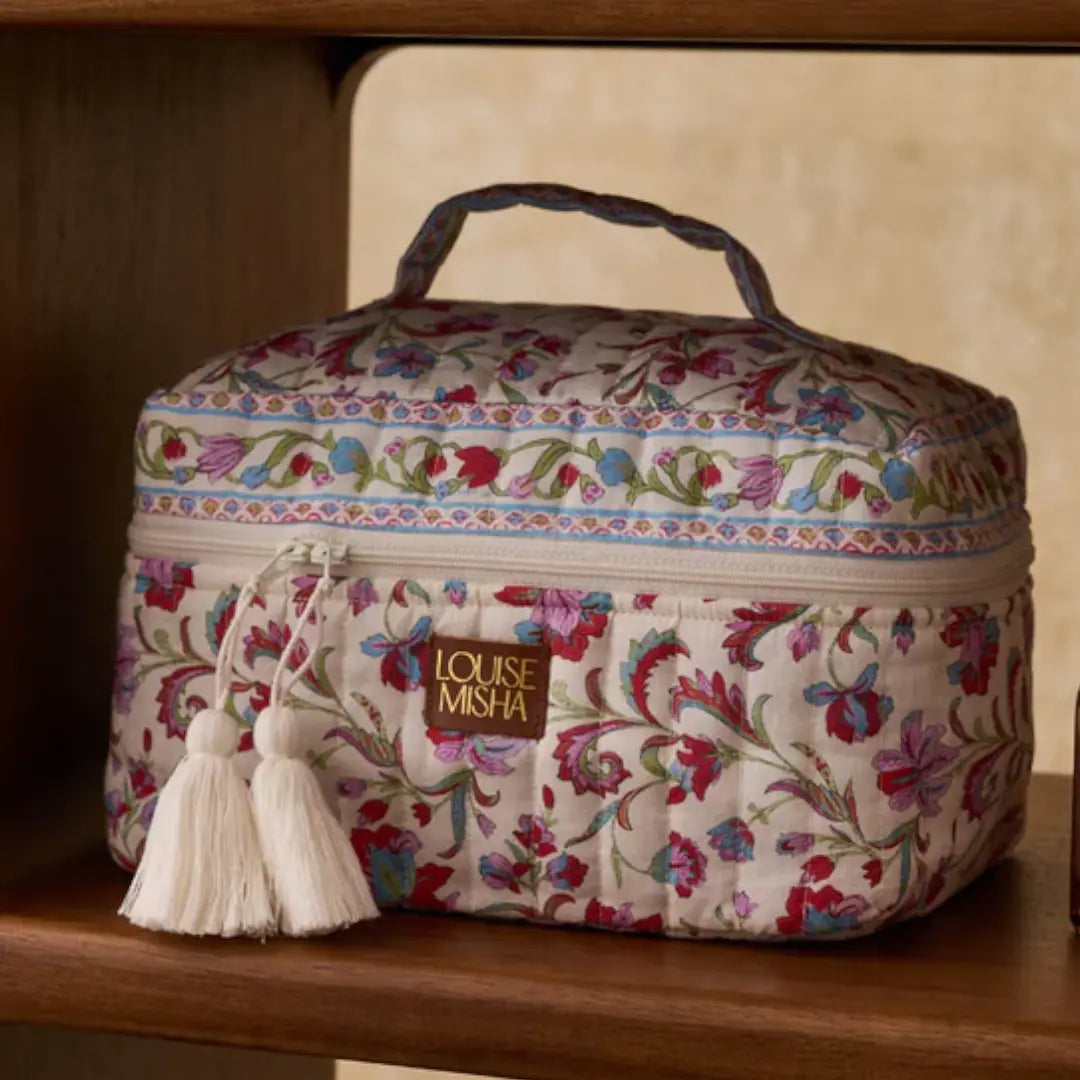 Laety Cream Floral Haven Quilted Toiletry Bag LOUISE MISHA