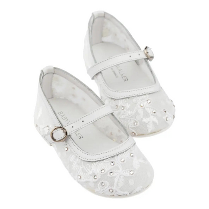 BabyWalker White Lace &amp; Rhinestone Girls Ballerina Shoes BABYWALKER