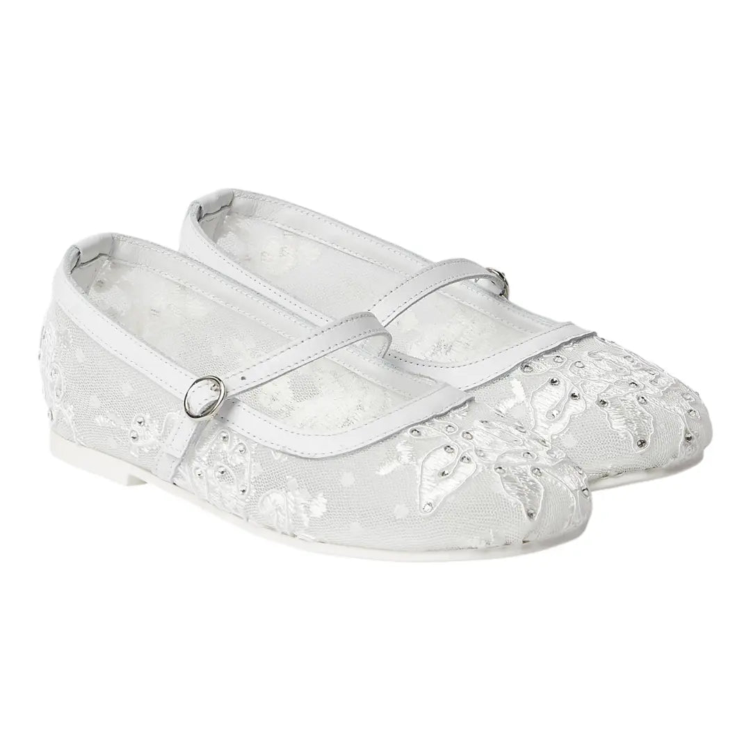 BabyWalker White Lace &amp; Rhinestone Girls Ballerina Shoes BABYWALKER
