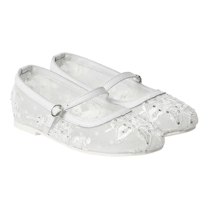 BabyWalker White Lace &amp; Rhinestone Girls Ballerina Shoes BABYWALKER