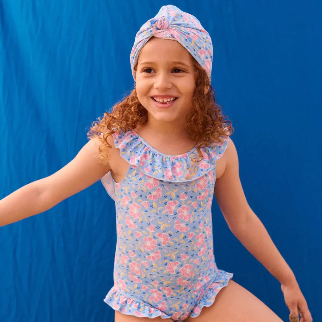 Andrea Blue Hibiscus Bay One-Piece Swimsuit for Girls LOUISE MISHA