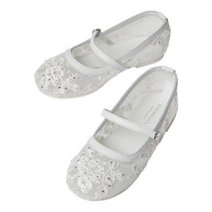 BabyWalker White Lace &amp; Rhinestone Girls Ballerina Shoes BABYWALKER
