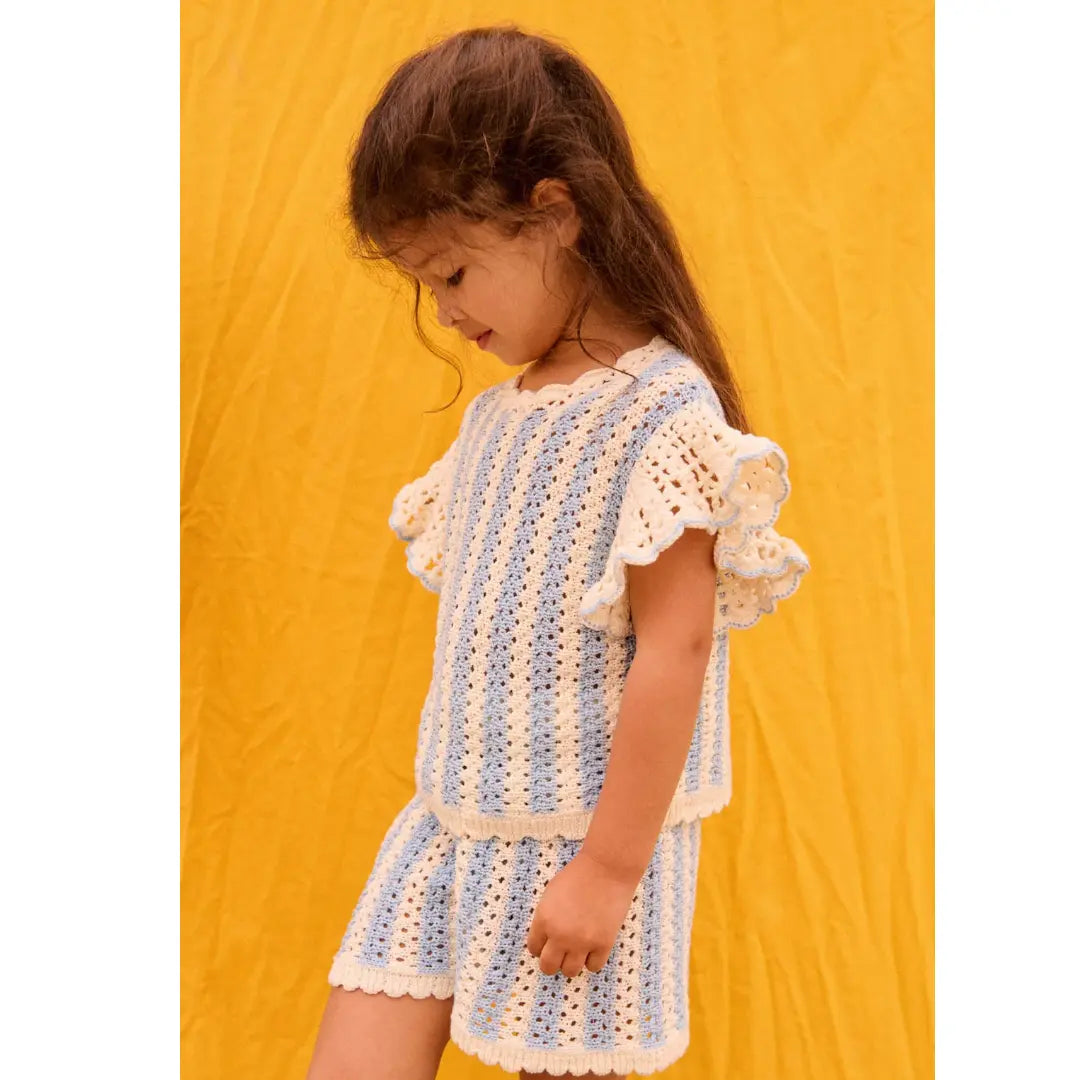 Lyse Knit Top &amp; Mekylane Blue Striped Shorts Set for Girls LOUISE MISHA