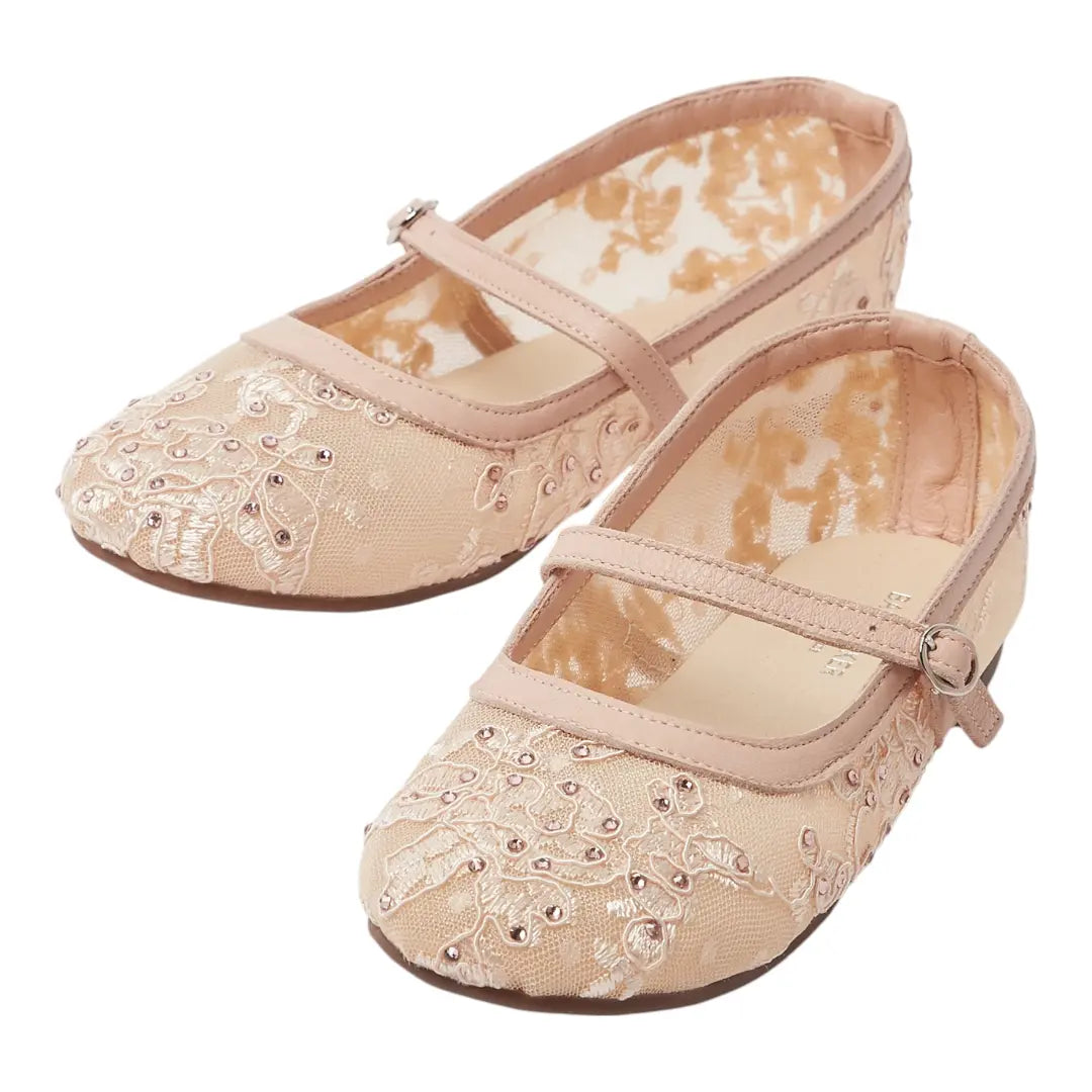 BabyWalker Nude Lace &amp; Rhinestone Girls Ballerina Shoes BABYWALKER