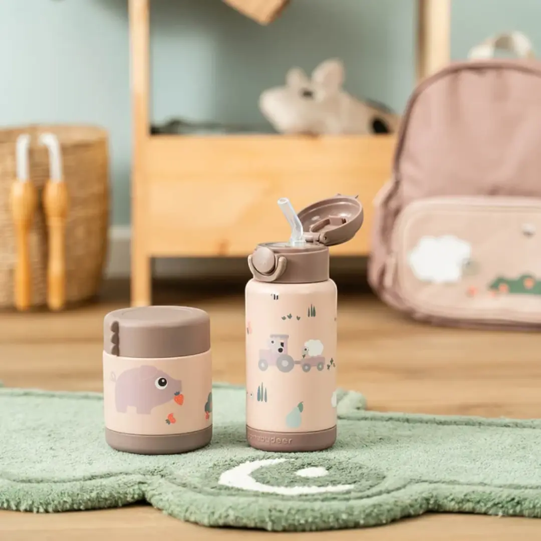Insulated Straw Bottle Tiny Farm Powder 340ml DONE BY DEER