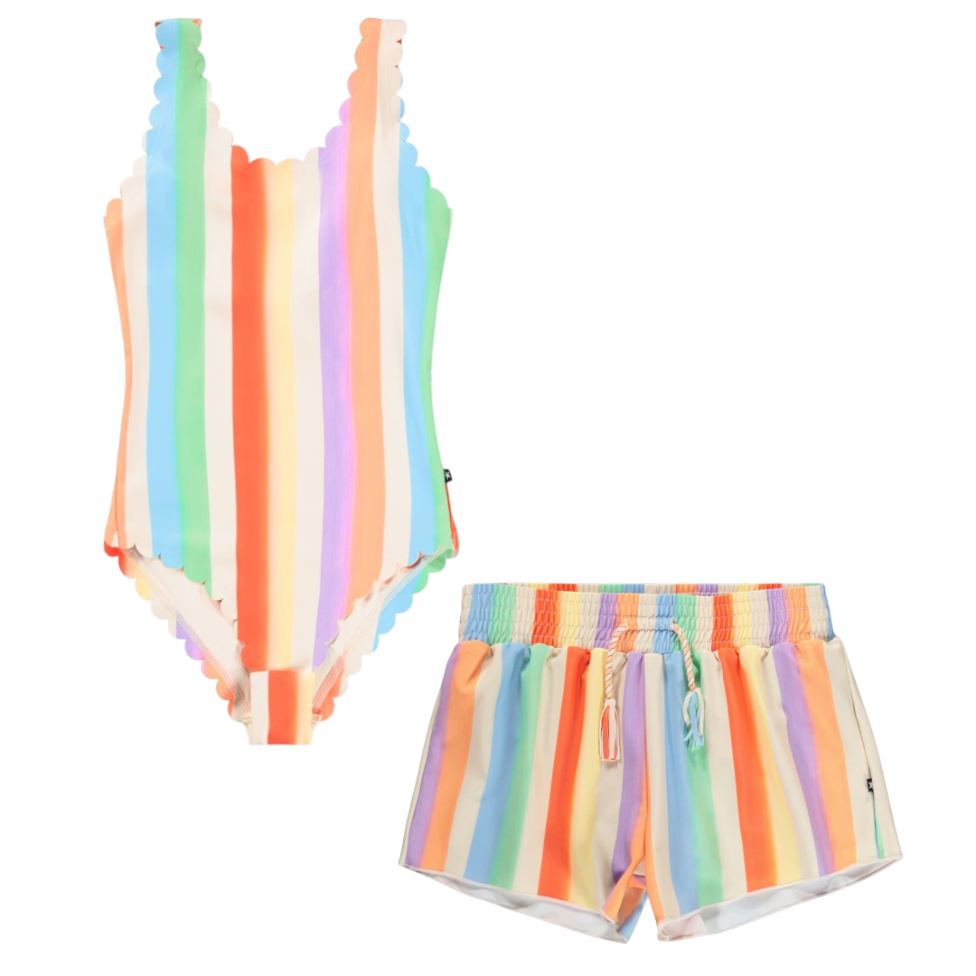 Girls Sunset Stripe Swimsuit &amp; Trunks Set