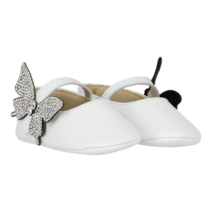 BabyWalker White Leather Baby Ballerina Shoes with Side Crystal Butterfly BABYWALKER