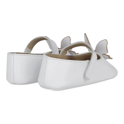 BabyWalker White Leather Baby Girl Shoes with Crystal Butterfly BABYWALKER