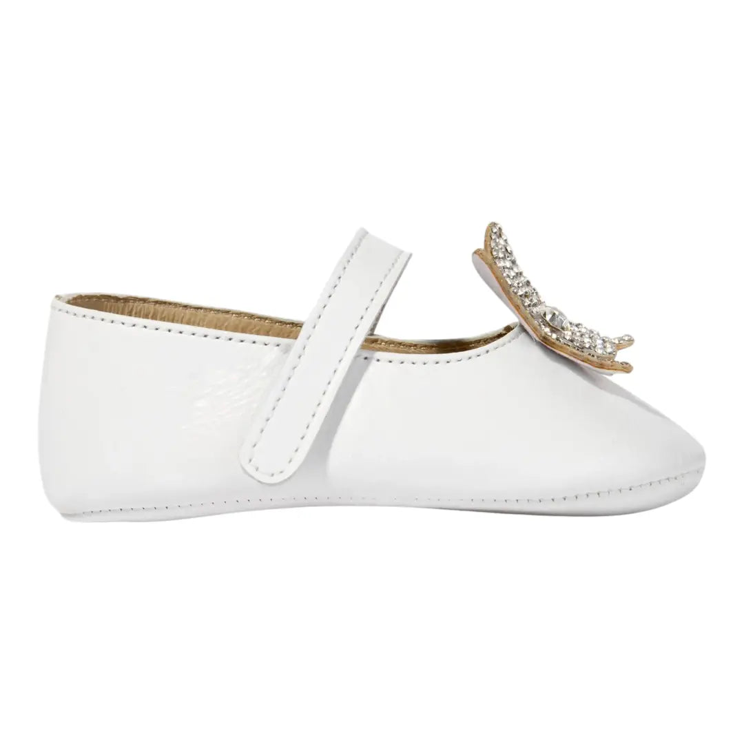 BabyWalker White Leather Baby Girl Shoes with Crystal Butterfly BABYWALKER