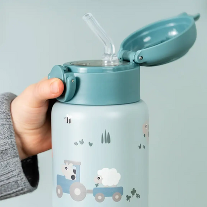Insulated Straw Bottle Tiny Farm Blue 340ml DONE BY DEER