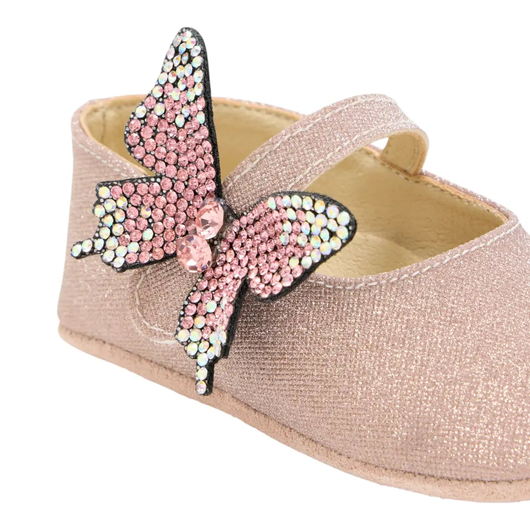 BabyWalker Dusty Pink Glitter Baby Girls Ballerina Shoes with Butterfly BABYWALKER