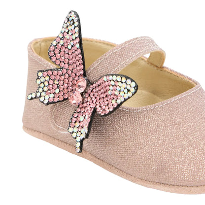 BabyWalker Dusty Pink Glitter Baby Girls Ballerina Shoes with Butterfly BABYWALKER