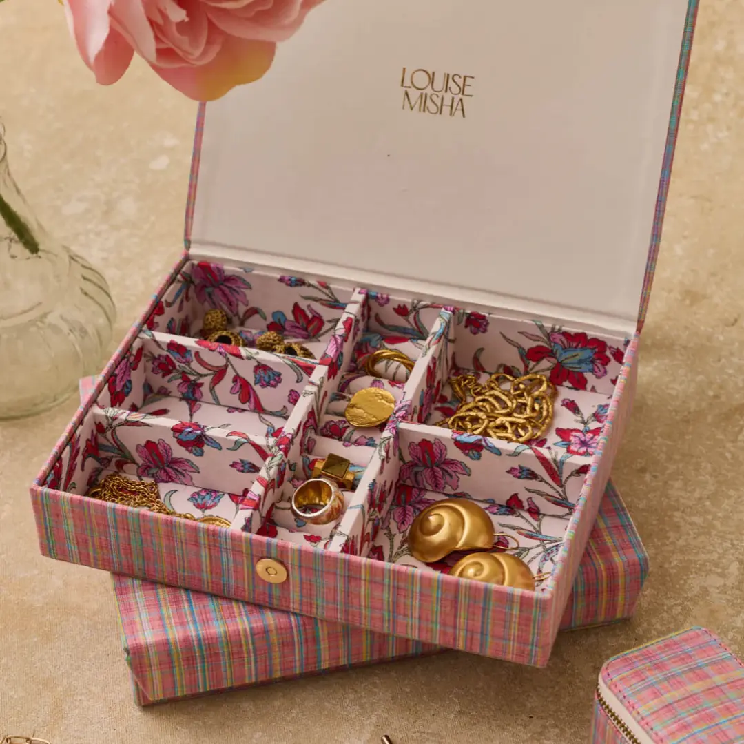 Soumaya Pink Pomelo Checkered Jewelry Box LOUISE MISHA