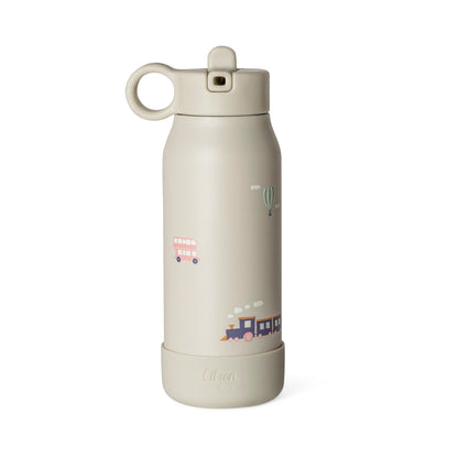 Lil Bunnies - The Collective 250ml beige mini water bottle featuring colourful vehicle illustrations for children.