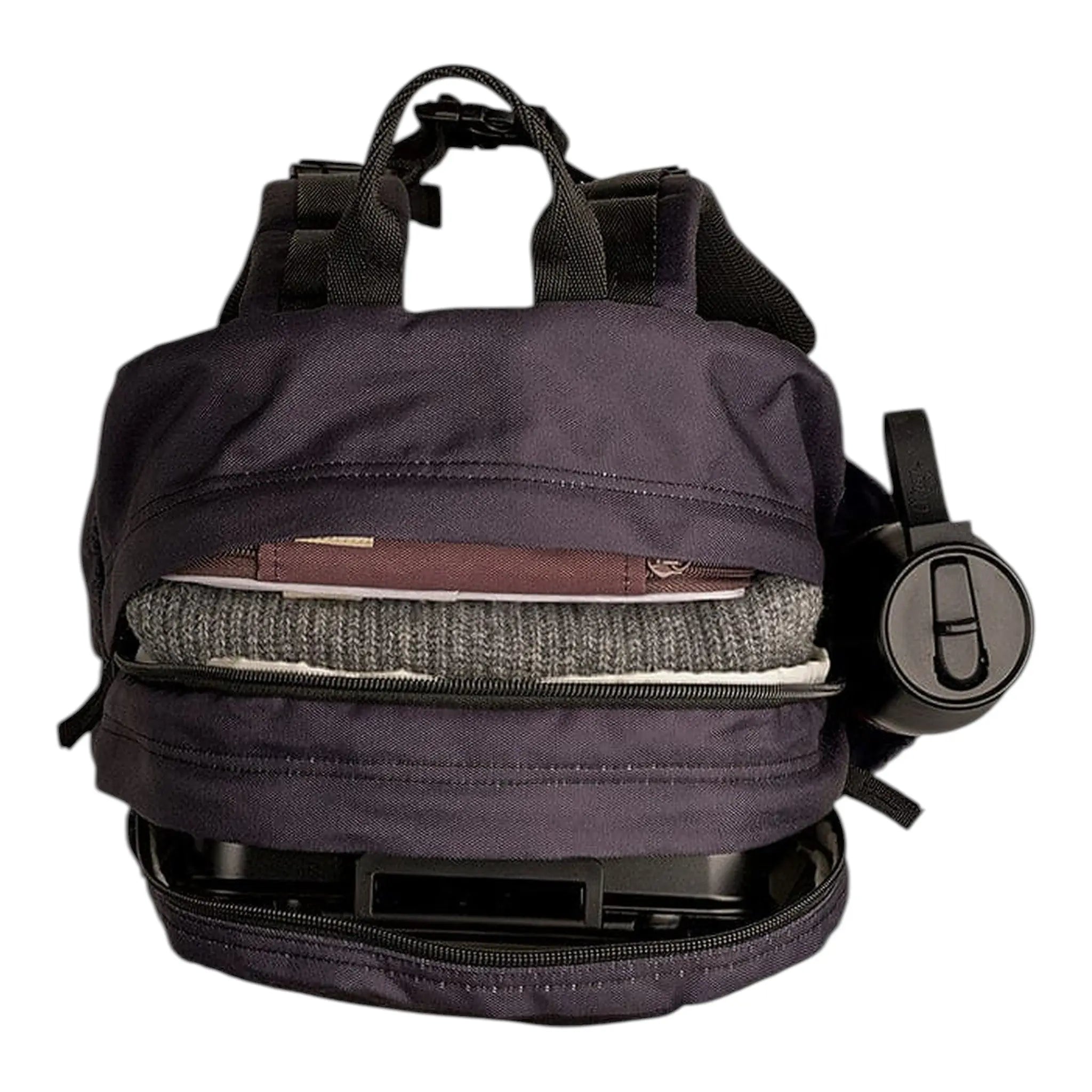 Lil Bunnies - The Collective black gaming backpack with open compartments showing organized tech and clothing storage
