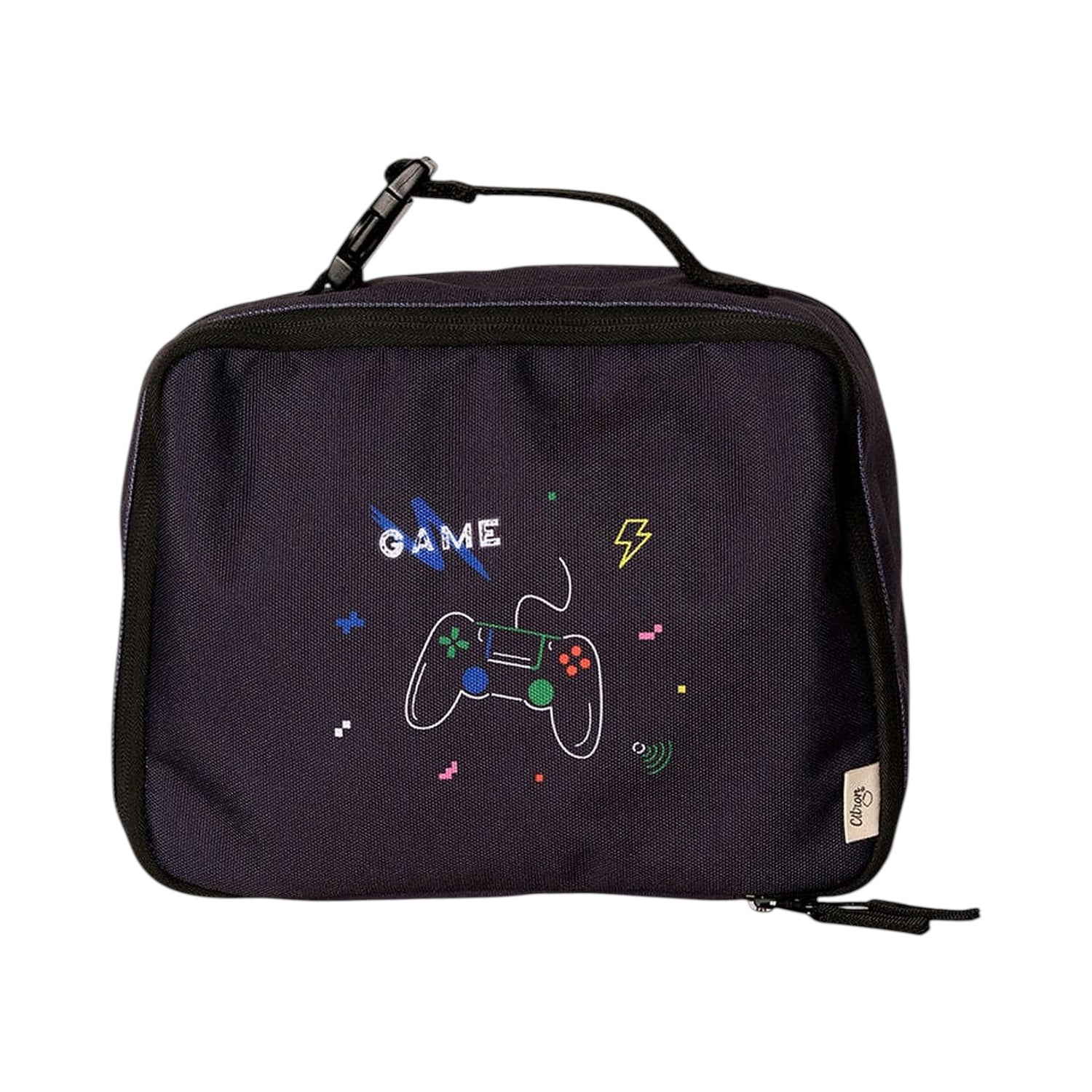 Lil Bunnies - The Collective black square insulated lunch bag featuring a colourful gaming controller graphic.