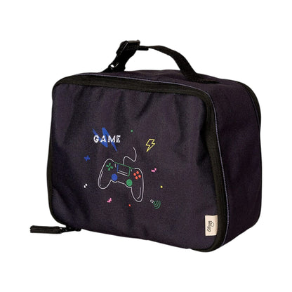 Lil Bunnies - The Collective insulated square lunch bag in black with a colourful gaming controller graphic