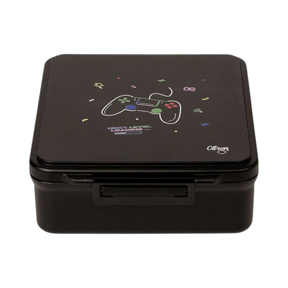 Lil Bunnies - The Collective black gaming-themed lunchbox with a video game controller graphic and loading bar design.