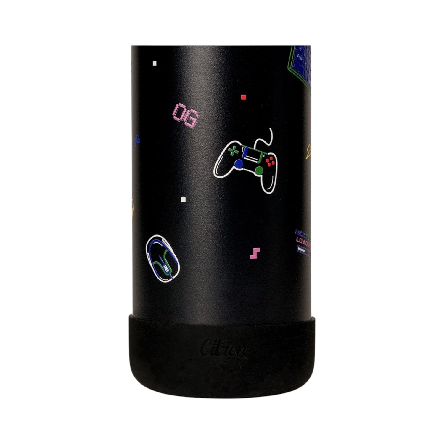Lil Bunnies - The Collective 500ml black gaming water bottle with neon controller and mouse icons