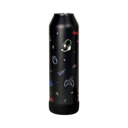 Lil Bunnies - The Collective 750ml black gaming water bottle with neon-style controller and headset icons