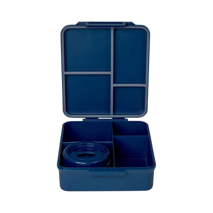 Lil Bunnies - The Collective blue bento lunchbox with multiple compartments and a round insulated food jar insert