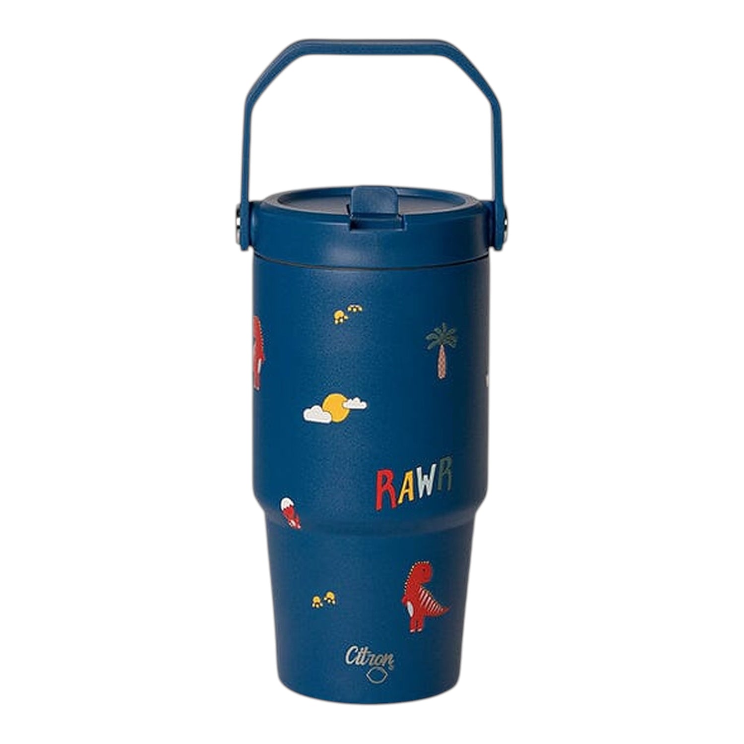 Lil Bunnies - The Collective 600ml blue insulated tumbler with a dinosaur pattern and carry handle