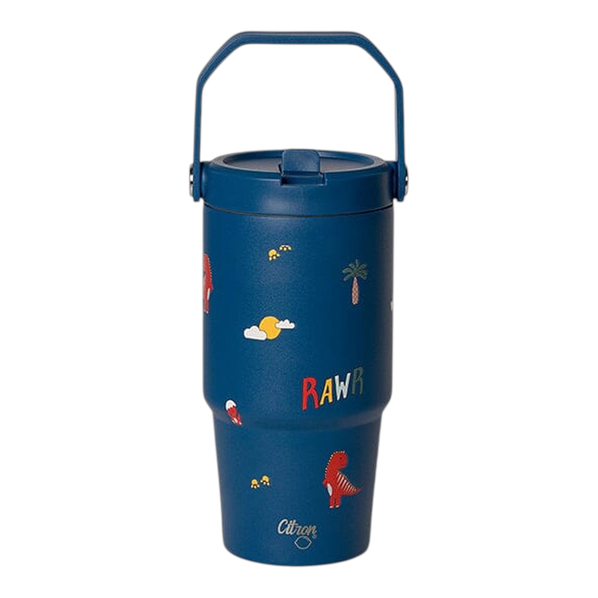 Lil Bunnies - The Collective 600ml blue insulated tumbler with a dinosaur pattern and carry handle