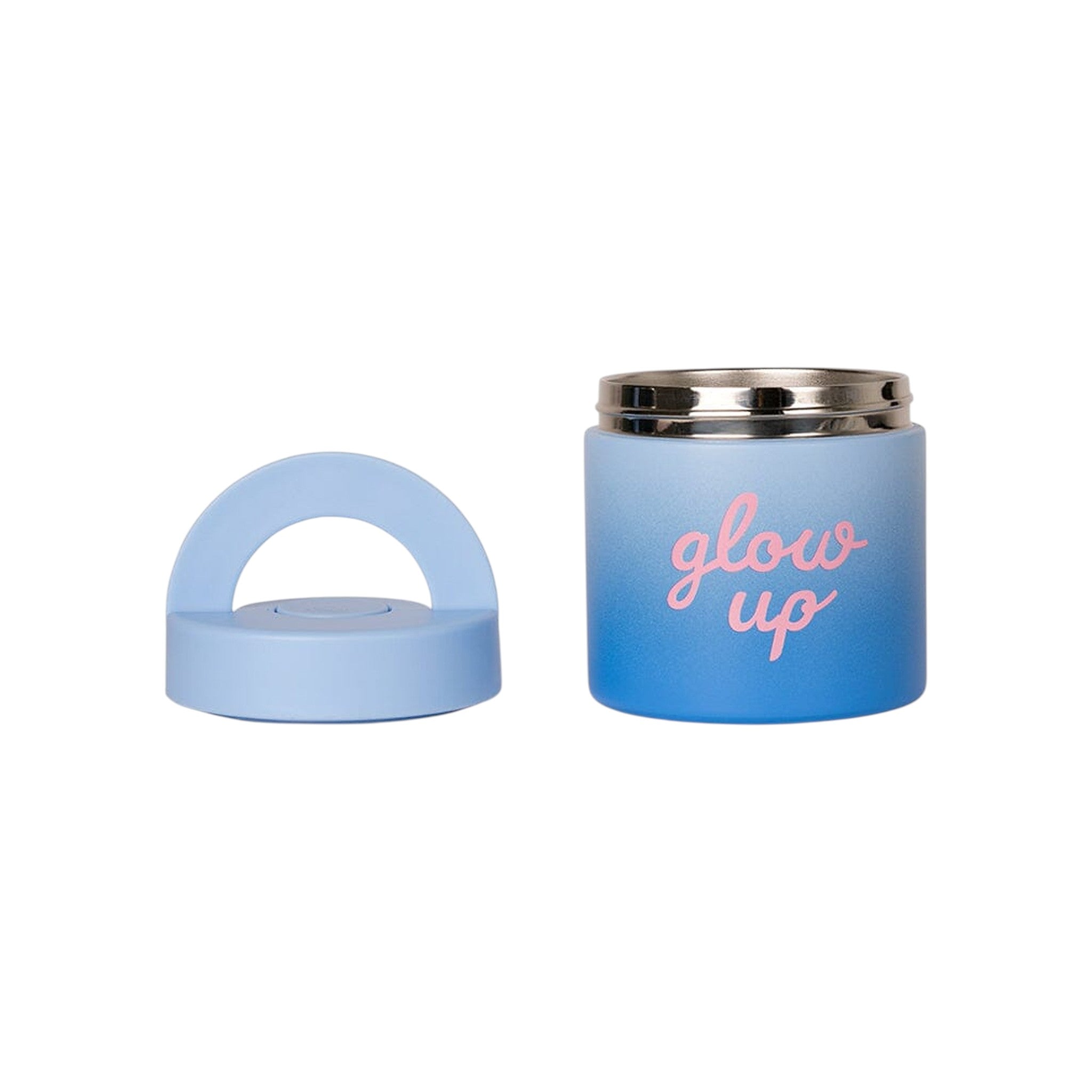 Lil Bunnies - The Collective insulated stainless steel food jar in blue ombre with pink glow up text and lid
