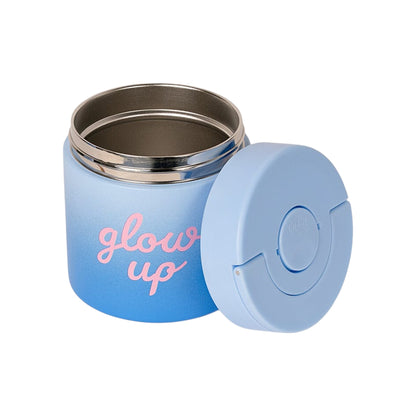 Lil Bunnies - The Collective 350ml insulated stainless steel food jar in blue ombre with pink glow up text