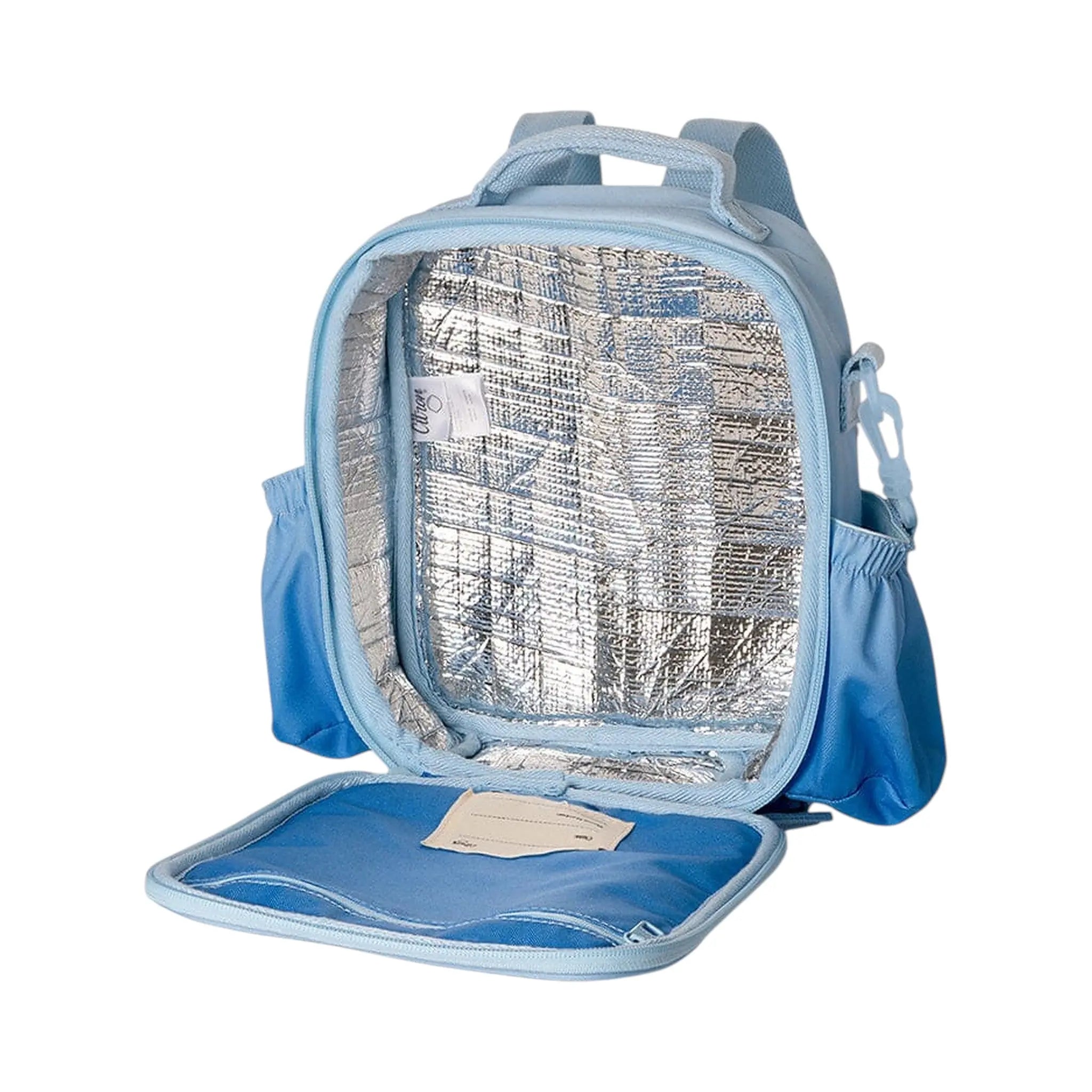 Lil Bunnies - The Collective blue insulated lunchbag backpack with silver thermal lining and side pockets