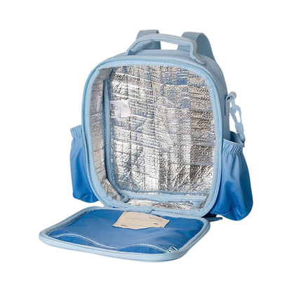 Lil Bunnies - The Collective blue insulated lunchbag backpack with silver thermal lining and side pockets
