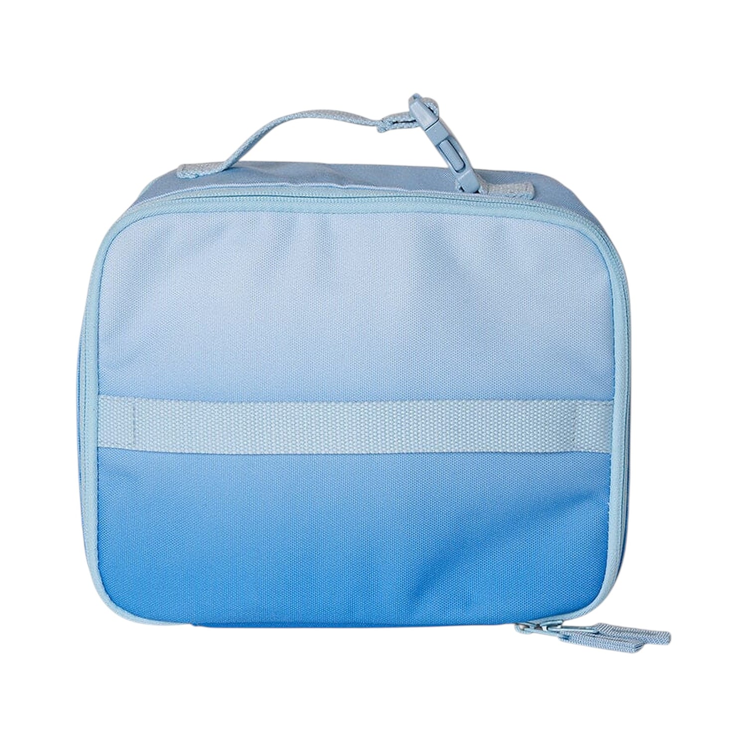 Lil Bunnies - The Collective blue ombre insulated square lunch bag with a top carry handle and zipper closure