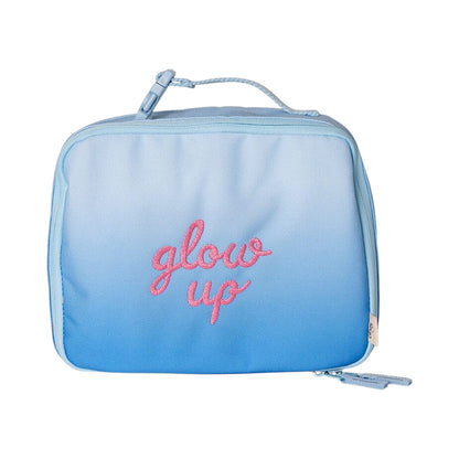 Lil Bunnies - The Collective insulated square lunch bag in blue ombre with pink glow up embroidery