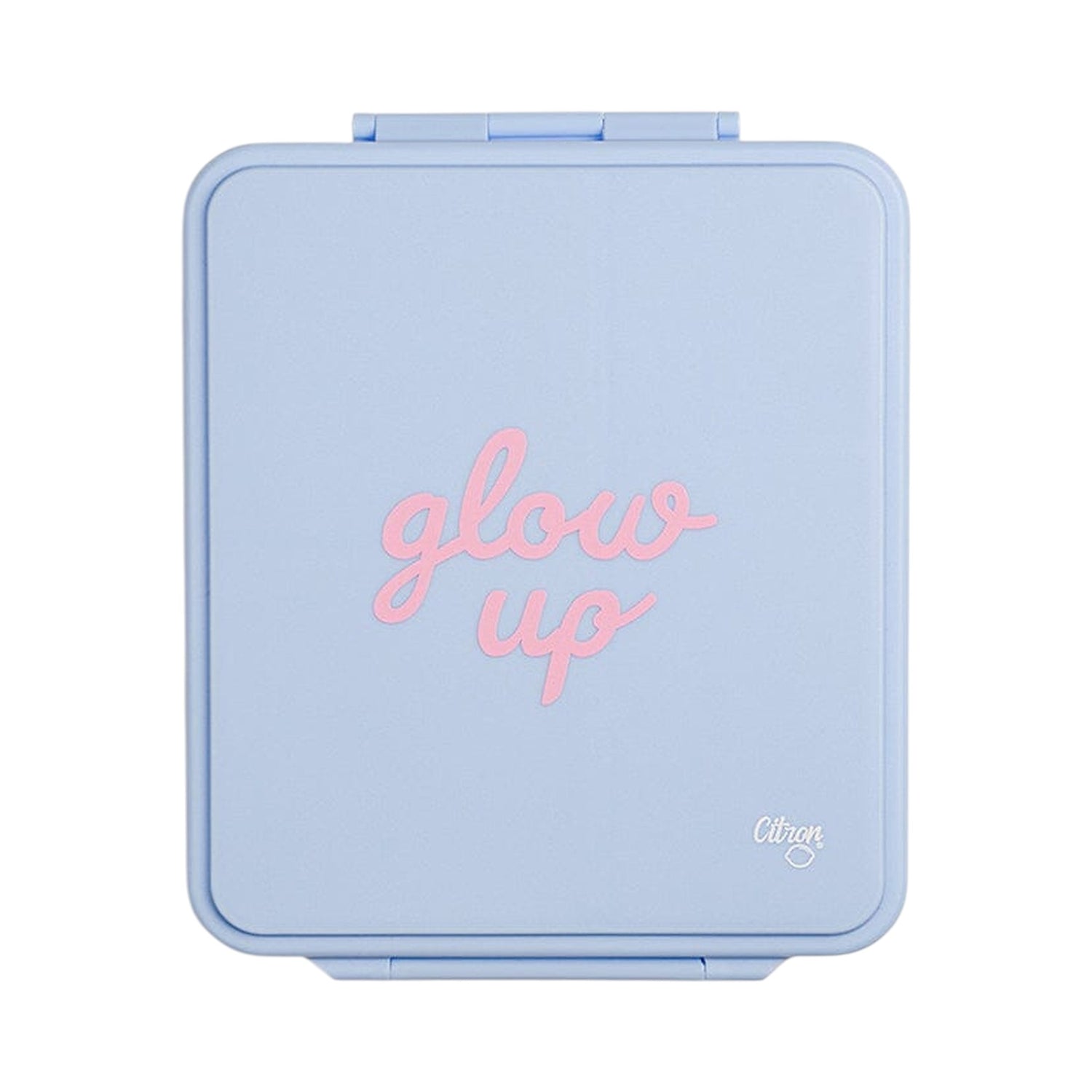 Lil Bunnies - The Collective blue lunchbox with pink glow up text and insulated food jar compartment