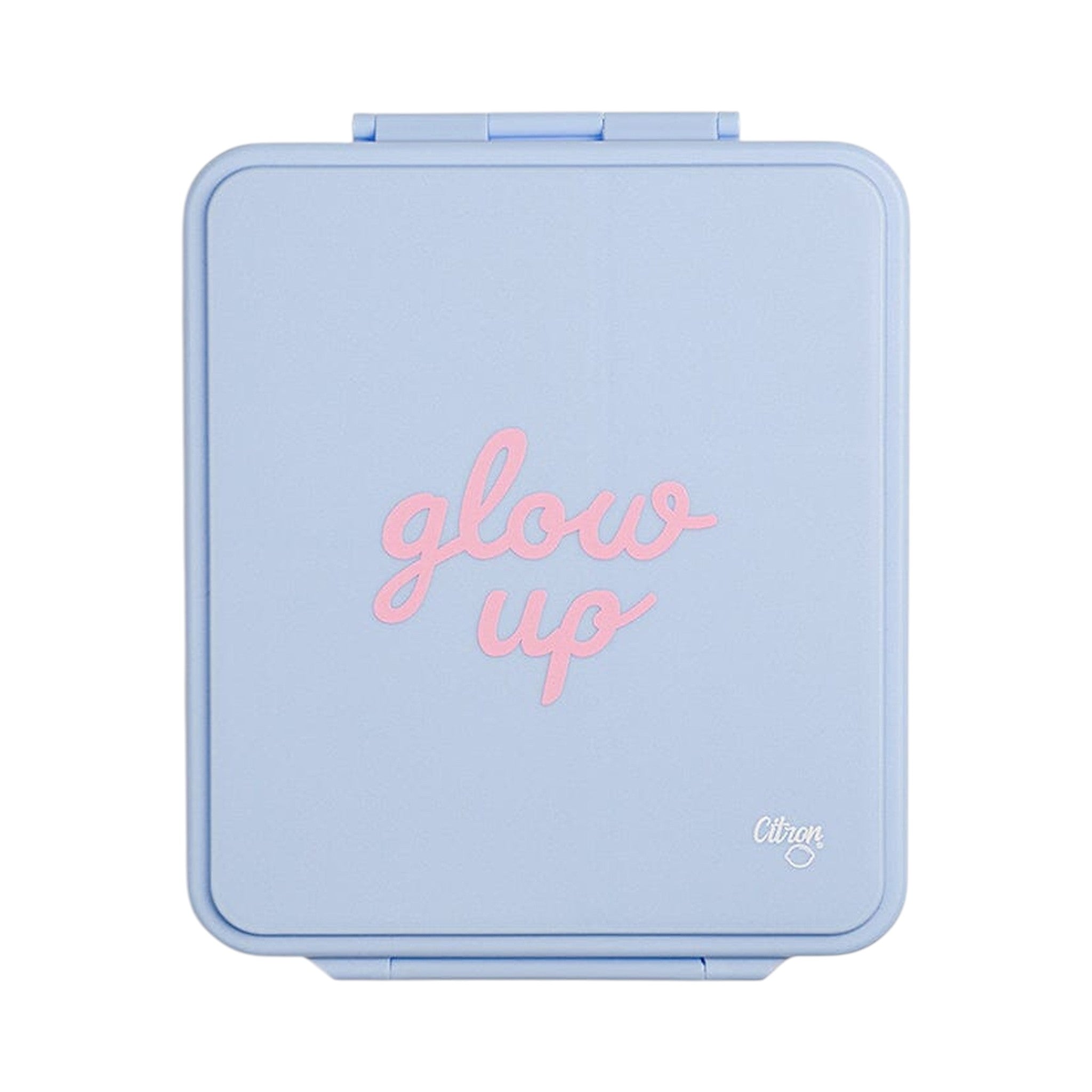 Lil Bunnies - The Collective blue lunchbox with pink glow up text and insulated food jar compartment