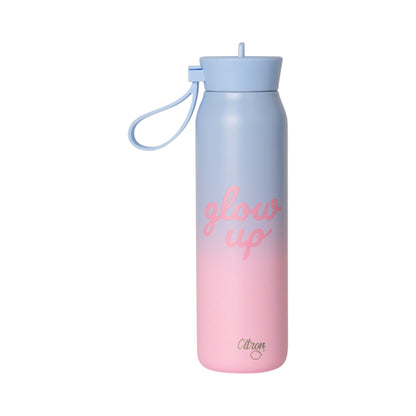 Lil Bunnies - The Collective 350ml stainless steel water bottle with a blue to pink ombre design and glow up text