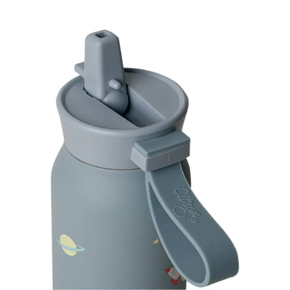 Lil Bunnies - The Collective 350ml blue spaceship water bottle with a silicone straw lid and carry handle