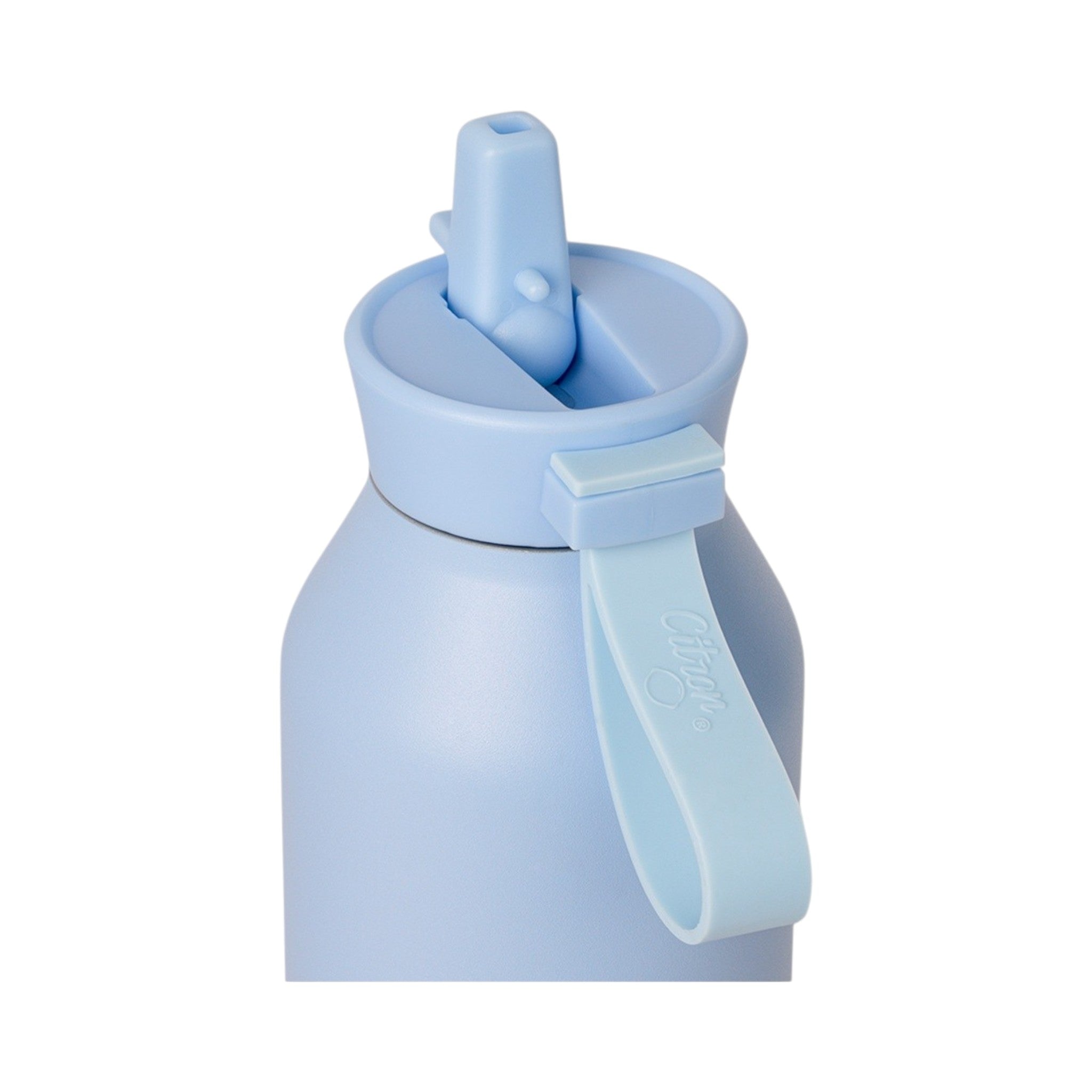 Lil Bunnies - The Collective 750ml Blue Glowup water bottle with a straw lid and silicone carry strap