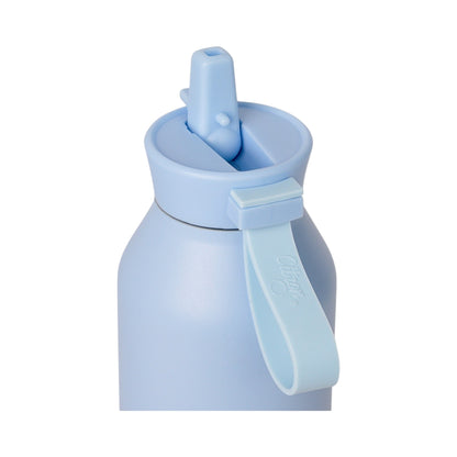 Lil Bunnies - The Collective 750ml Blue Glowup water bottle with a straw lid and silicone carry strap