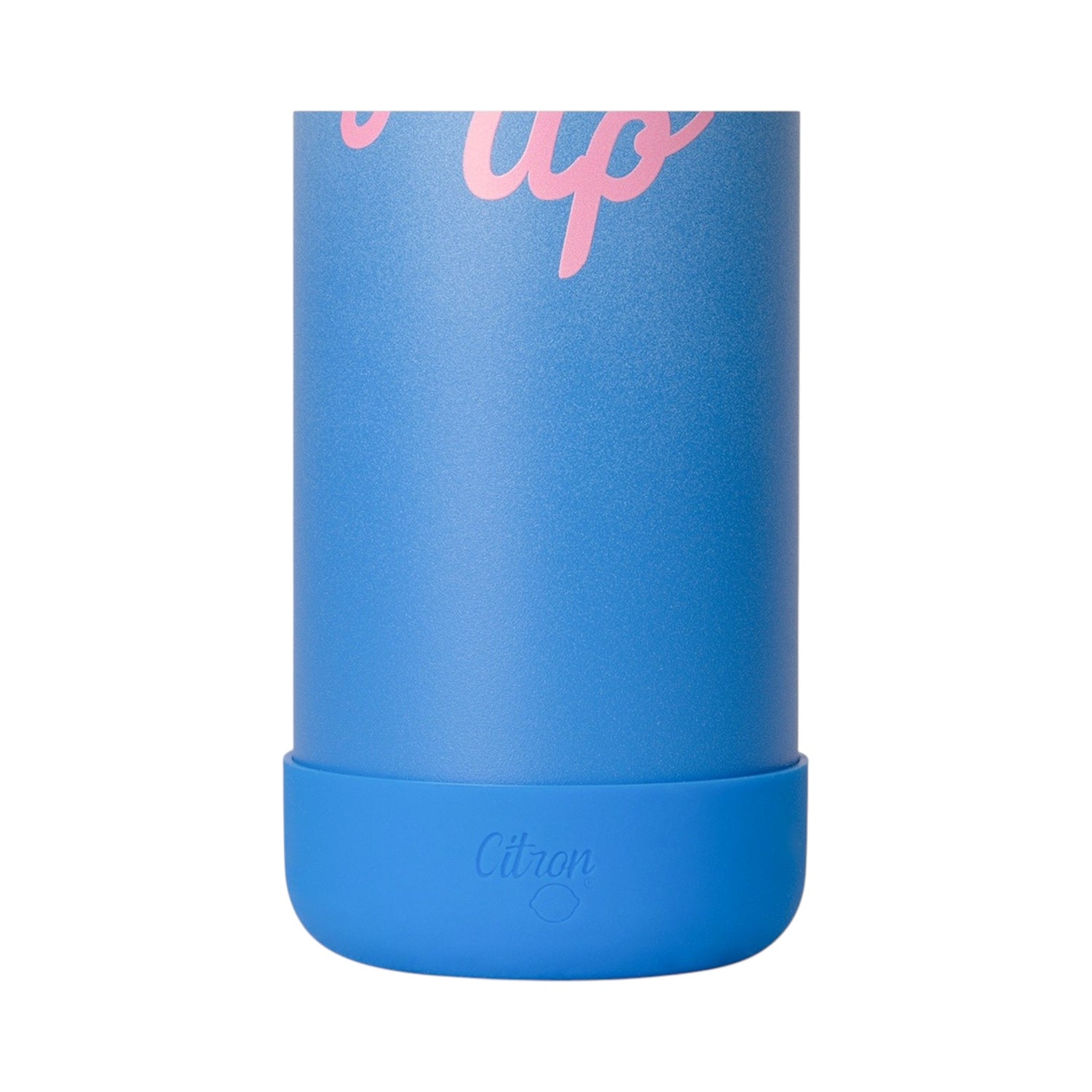 Lil Bunnies - The Collective 750ml blue water bottle with pink text and a protective silicone base