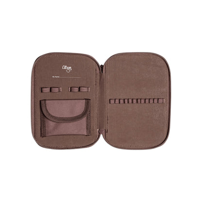 Lil Bunnies - The Collective brown layered pencil case with elastic pen loops and a small storage pocket inside