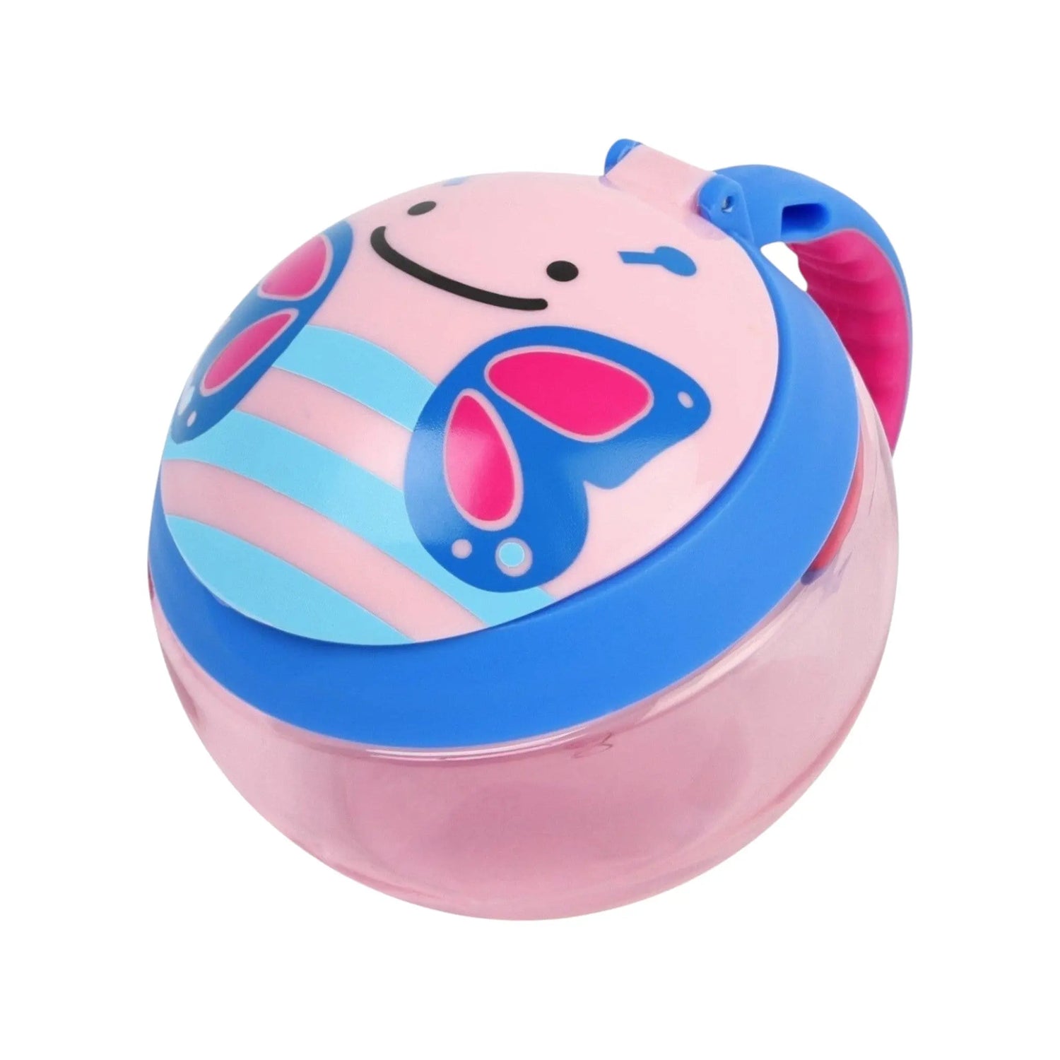 Lil Bunnies - The Collective butterfly snack cup for toddlers with a pink and blue design and easy-grip handle.
